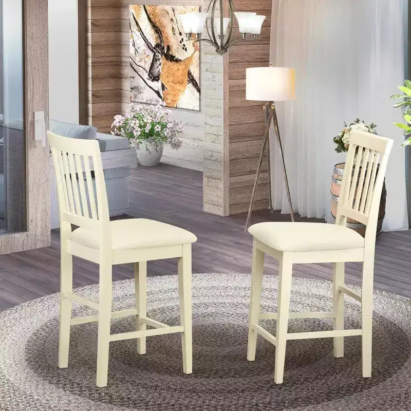 Taburete de barra HomeStock - Sillas de madera con altura de pub y tela de lino
