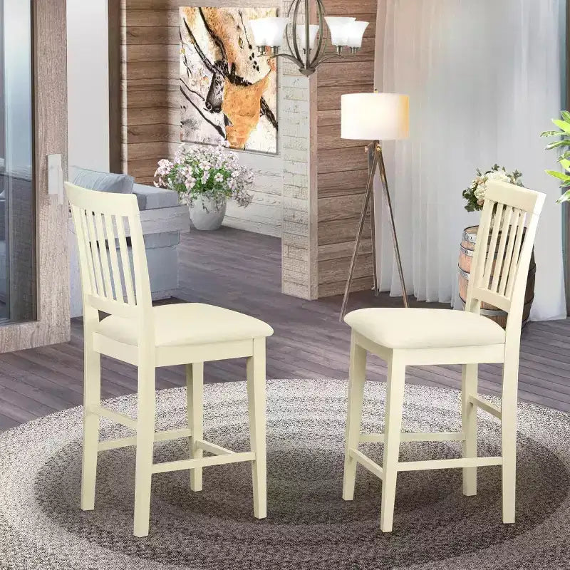 Taburete de barra HomeStock - Sillas de madera con altura de pub y tela de lino