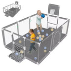 GOTGELIF Parque de juegos portátil de 4 paneles para bebés de 71x48 con canasta de baloncesto