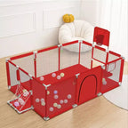 GOTGELIF Parque de juegos portátil de 4 paneles para bebés de 71x48 con canasta de baloncesto