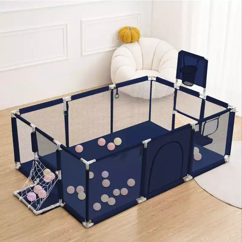 GOTGELIF Parque de juegos portátil de 4 paneles para bebés de 71x48 con canasta de baloncesto