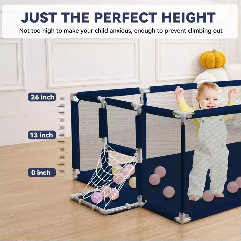 GOTGELIF Parque de juegos portátil de 4 paneles para bebés de 71x48 con canasta de baloncesto