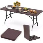 Mesa plegable portátil Costway de 6 pies con superficie de HDPE imitación madera y mecanismo de bloqueo de seguridad, gris/marrón