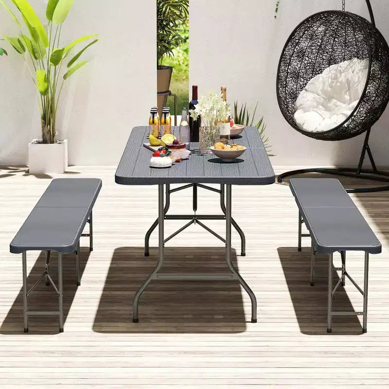 Mesa plegable portátil Costway de 6 pies con superficie de HDPE imitación madera y mecanismo de bloqueo de seguridad, gris/marrón