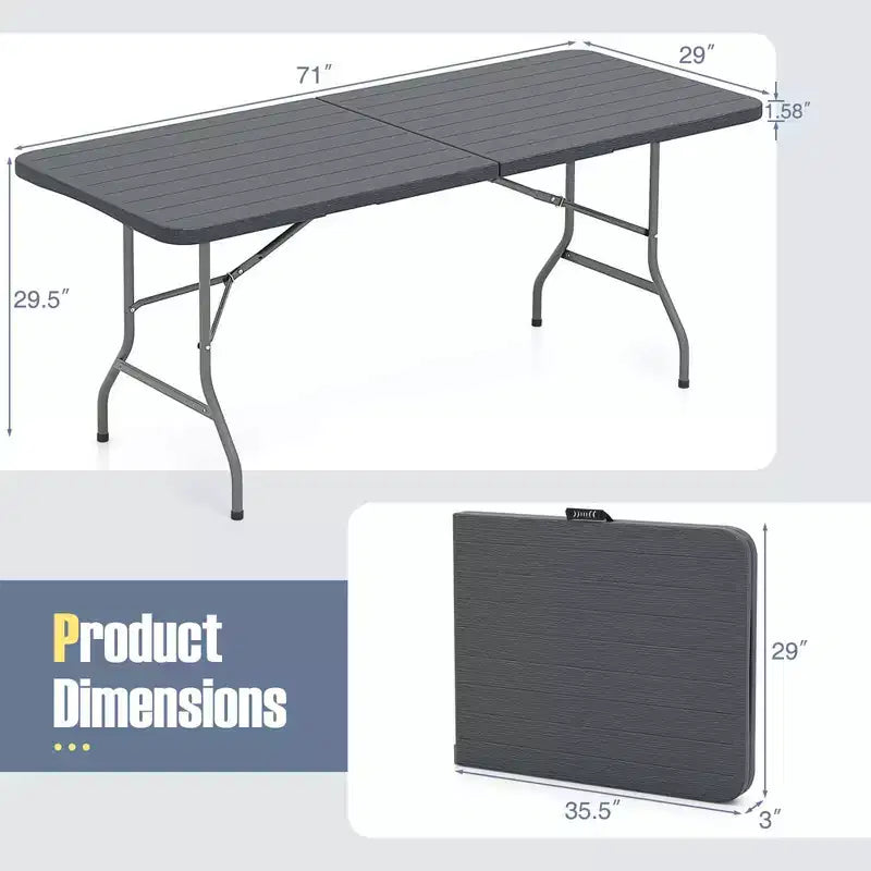 Mesa plegable portátil Costway de 6 pies con superficie de HDPE imitación madera y mecanismo de bloqueo de seguridad, gris/marrón