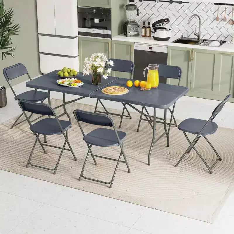 Mesa plegable portátil Costway de 6 pies con superficie de HDPE imitación madera y mecanismo de bloqueo de seguridad, gris/marrón