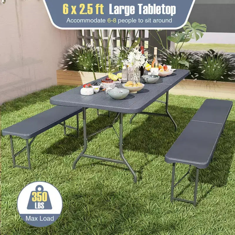 Mesa plegable portátil Costway de 6 pies con superficie de HDPE imitación madera y mecanismo de bloqueo de seguridad, gris/marrón