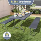 Mesa plegable portátil Costway de 6 pies con superficie de HDPE imitación madera y mecanismo de bloqueo de seguridad, gris/marrón