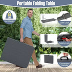 Mesa plegable portátil Costway de 6 pies con superficie de HDPE imitación madera y mecanismo de bloqueo de seguridad, gris/marrón