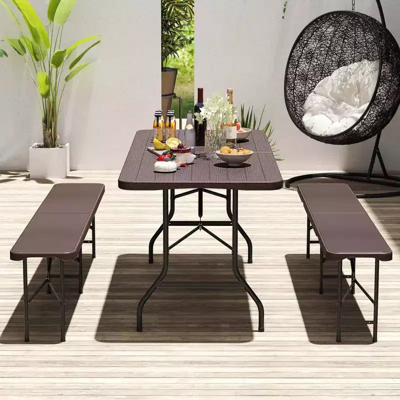 Mesa plegable portátil Costway de 6 pies con superficie de HDPE imitación madera y mecanismo de bloqueo de seguridad, gris/marrón