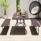 Mesa plegable portátil Costway de 6 pies con superficie de HDPE imitación madera y mecanismo de bloqueo de seguridad, gris/marrón