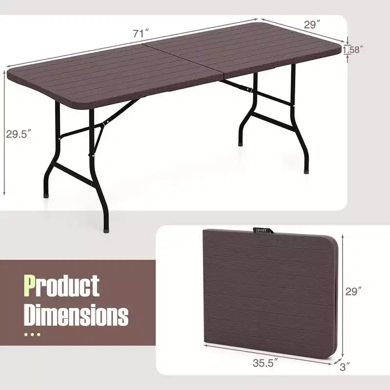 Mesa plegable portátil Costway de 6 pies con superficie de HDPE imitación madera y mecanismo de bloqueo de seguridad, gris/marrón