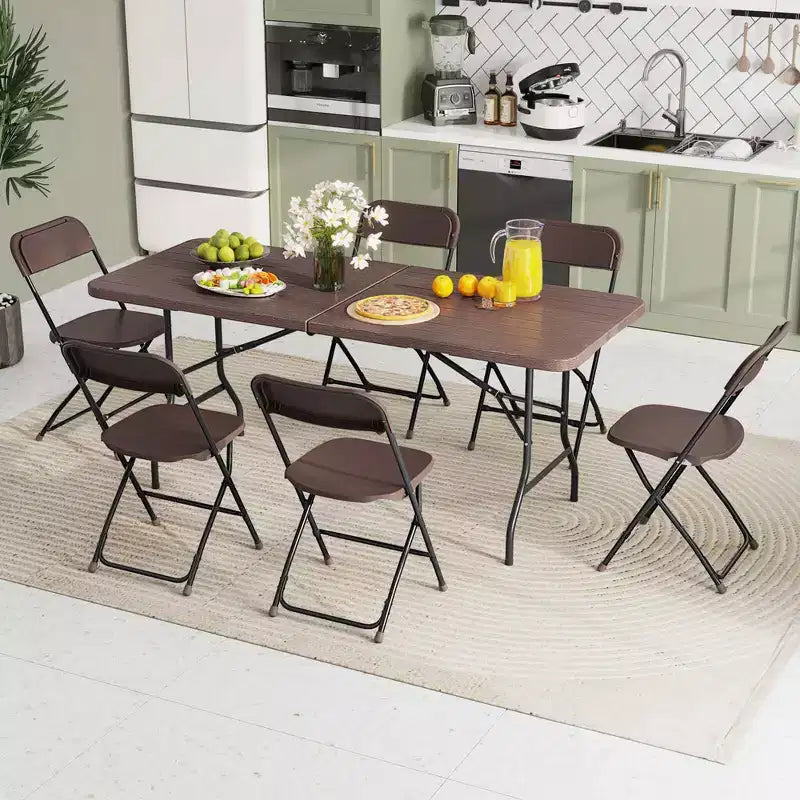 Mesa plegable portátil Costway de 6 pies con superficie de HDPE imitación madera y mecanismo de bloqueo de seguridad, gris/marrón