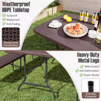Mesa plegable portátil Costway de 6 pies con superficie de HDPE imitación madera y mecanismo de bloqueo de seguridad, gris/marrón