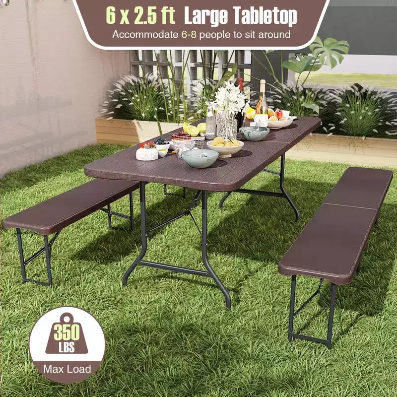Mesa plegable portátil Costway de 6 pies con superficie de HDPE imitación madera y mecanismo de bloqueo de seguridad, gris/marrón
