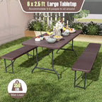 Mesa plegable portátil Costway de 6 pies con superficie de HDPE imitación madera y mecanismo de bloqueo de seguridad, gris/marrón