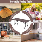 Mesa plegable portátil Costway de 6 pies con superficie de HDPE imitación madera y mecanismo de bloqueo de seguridad, gris/marrón