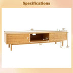 Mueble de TV de bambú Costway de 63 pulgadas con 3 cubos de almacenamiento, puertas corredizas, armario de almacenamiento de mediados de siglo