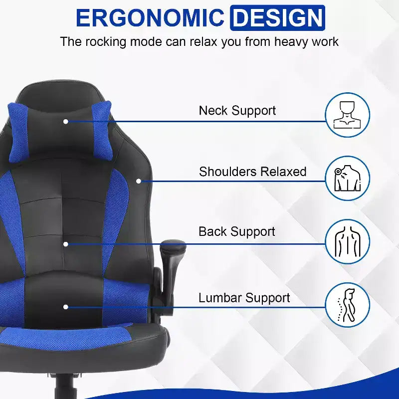 Silla de oficina para juegos BestMassage, silla de escritorio para ordenador con soporte lumbar y reposacabezas ajustable, y silla de jugador de piel sintética para adultos