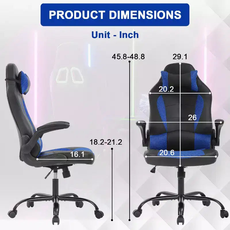 Silla de oficina para juegos BestMassage, silla de escritorio para ordenador con soporte lumbar y reposacabezas ajustable, y silla de jugador de piel sintética para adultos