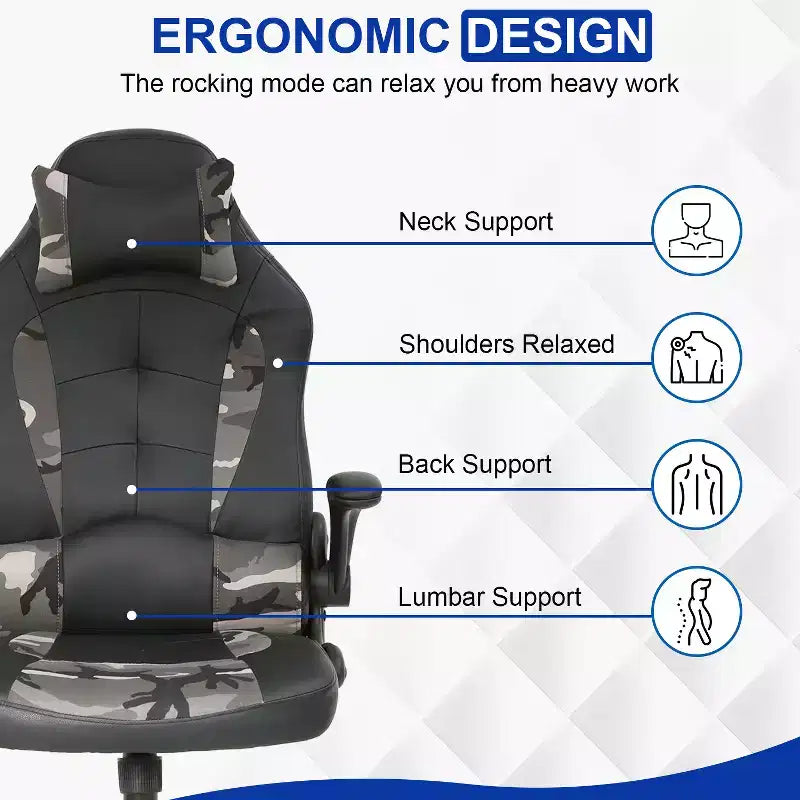 Silla de oficina para juegos BestMassage, silla de escritorio para ordenador con soporte lumbar y reposacabezas ajustable, y silla de jugador de piel sintética para adultos