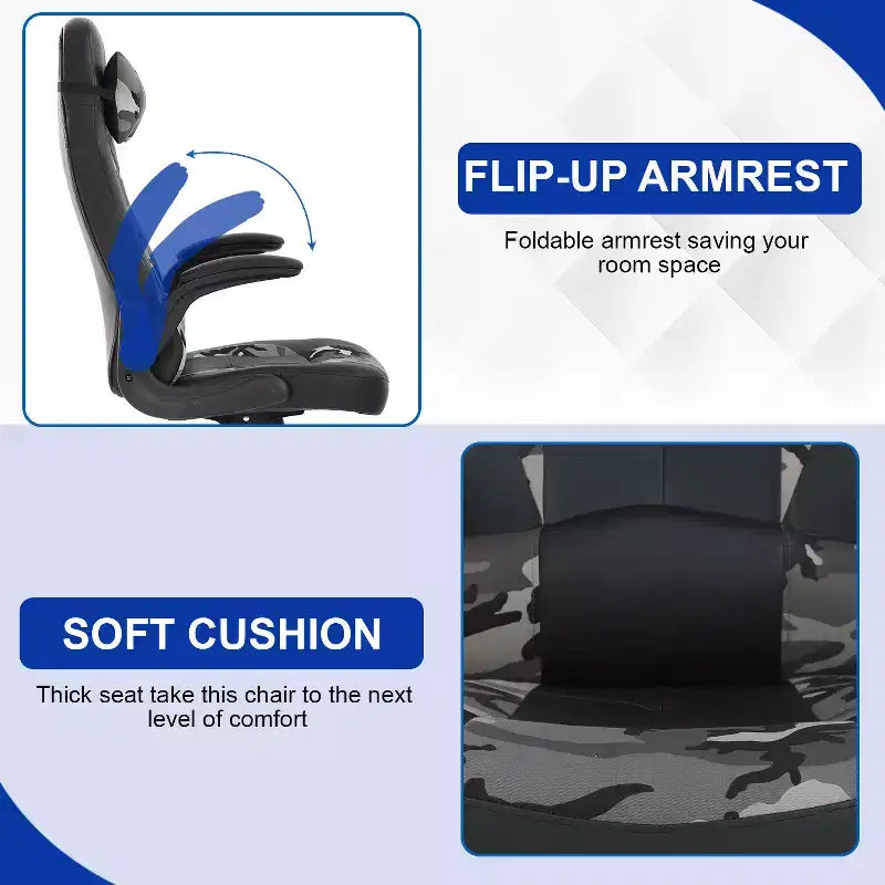 Silla de oficina para juegos BestMassage, silla de escritorio para ordenador con soporte lumbar y reposacabezas ajustable, y silla de jugador de piel sintética para adultos