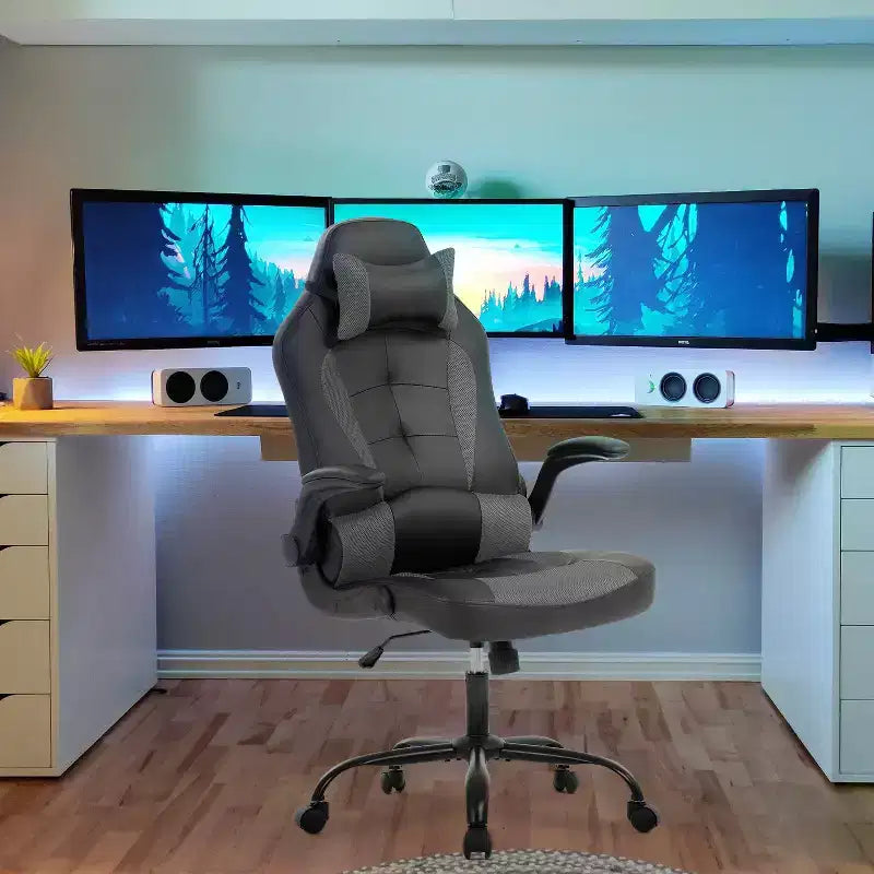Silla de oficina para juegos BestMassage, silla de escritorio para ordenador con soporte lumbar y reposacabezas ajustable, y silla de jugador de piel sintética para adultos