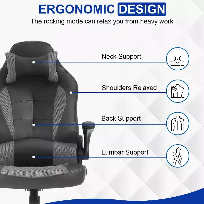 Silla de oficina para juegos BestMassage, silla de escritorio para ordenador con soporte lumbar y reposacabezas ajustable, y silla de jugador de piel sintética para adultos