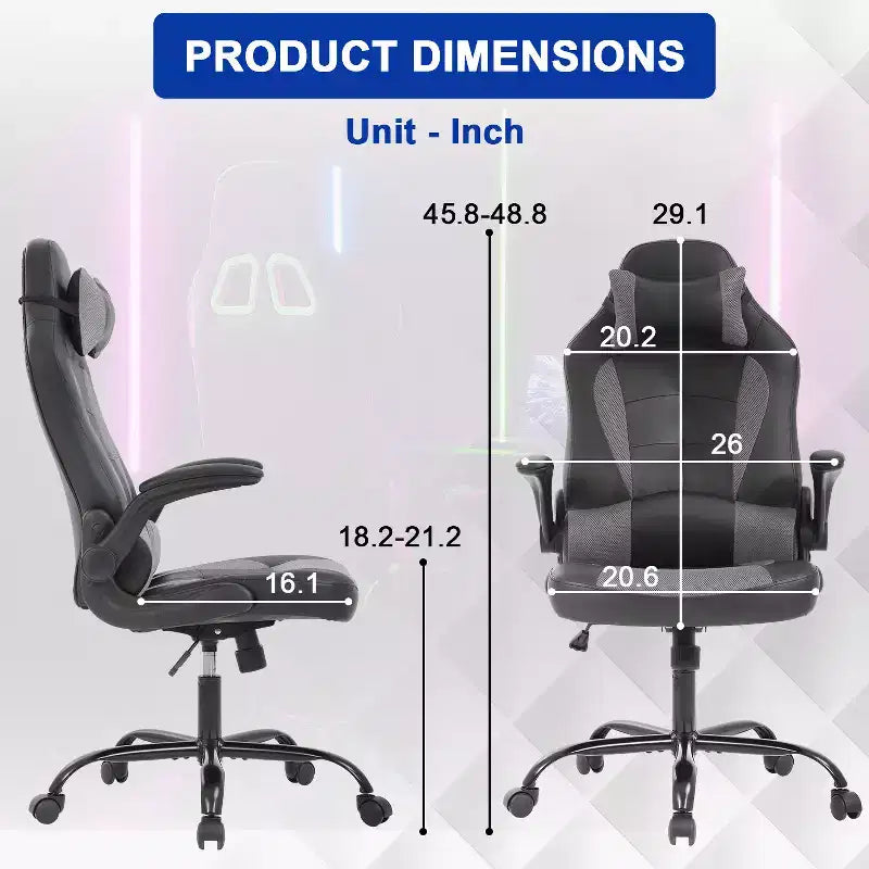 Silla de oficina para juegos BestMassage, silla de escritorio para ordenador con soporte lumbar y reposacabezas ajustable, y silla de jugador de piel sintética para adultos