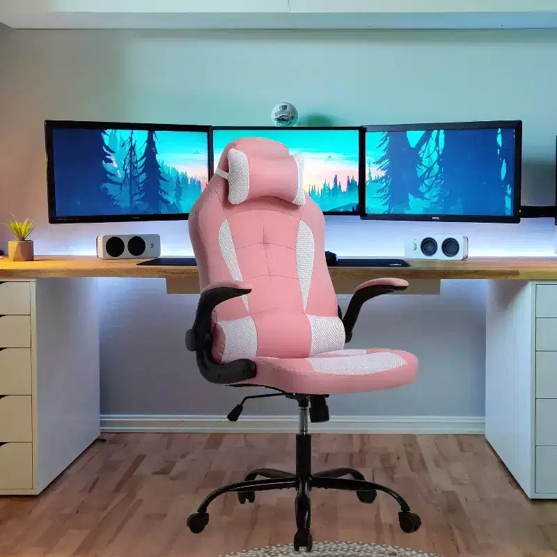 Silla de oficina para juegos BestMassage, silla de escritorio para ordenador con soporte lumbar y reposacabezas ajustable, y silla de jugador de piel sintética para adultos