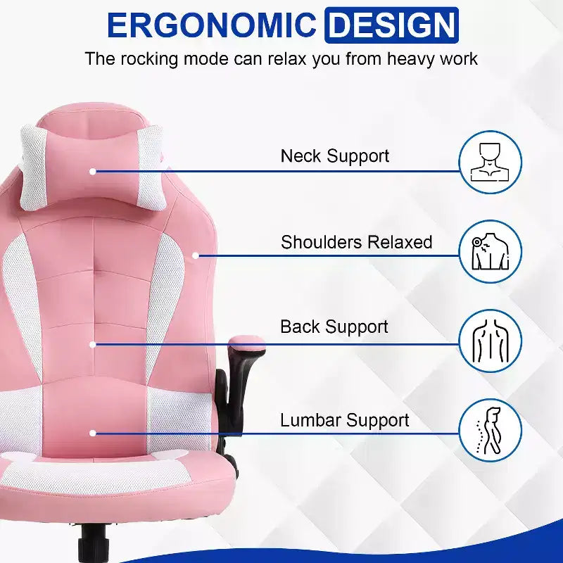 Silla de oficina para juegos BestMassage, silla de escritorio para ordenador con soporte lumbar y reposacabezas ajustable, y silla de jugador de piel sintética para adultos