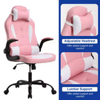Silla de oficina para juegos BestMassage, silla de escritorio para ordenador con soporte lumbar y reposacabezas ajustable, y silla de jugador de piel sintética para adultos