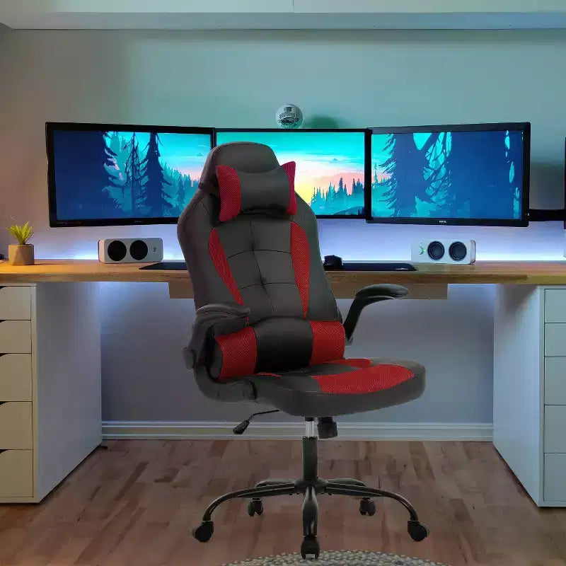 Silla de oficina para juegos BestMassage, silla de escritorio para ordenador con soporte lumbar y reposacabezas ajustable, y silla de jugador de piel sintética para adultos