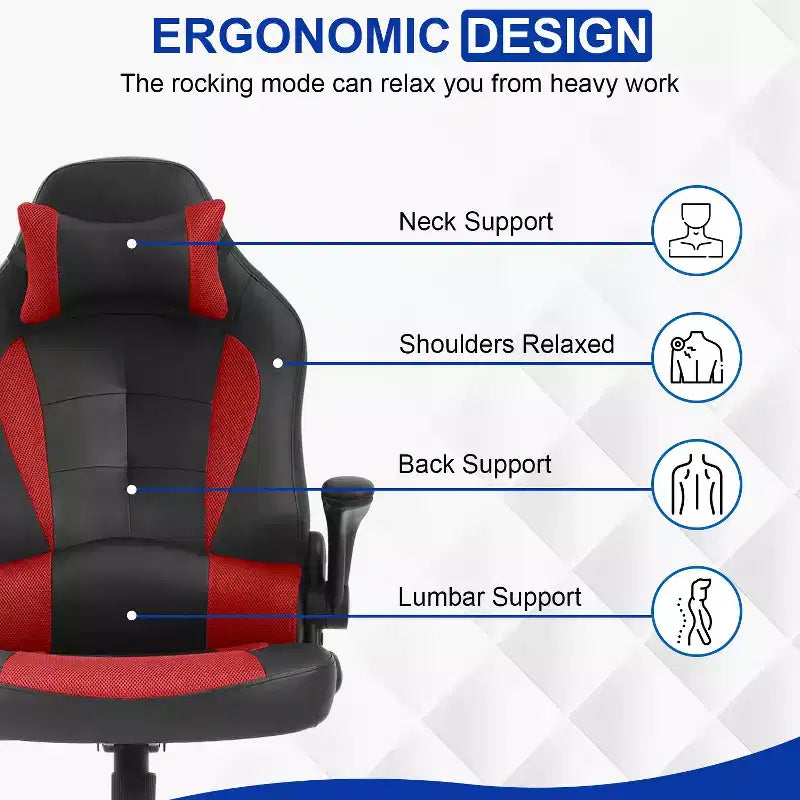 Silla de oficina para juegos BestMassage, silla de escritorio para ordenador con soporte lumbar y reposacabezas ajustable, y silla de jugador de piel sintética para adultos