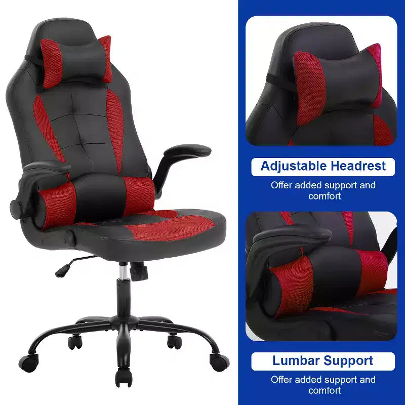 Silla de oficina para juegos BestMassage, silla de escritorio para ordenador con soporte lumbar y reposacabezas ajustable, y silla de jugador de piel sintética para adultos