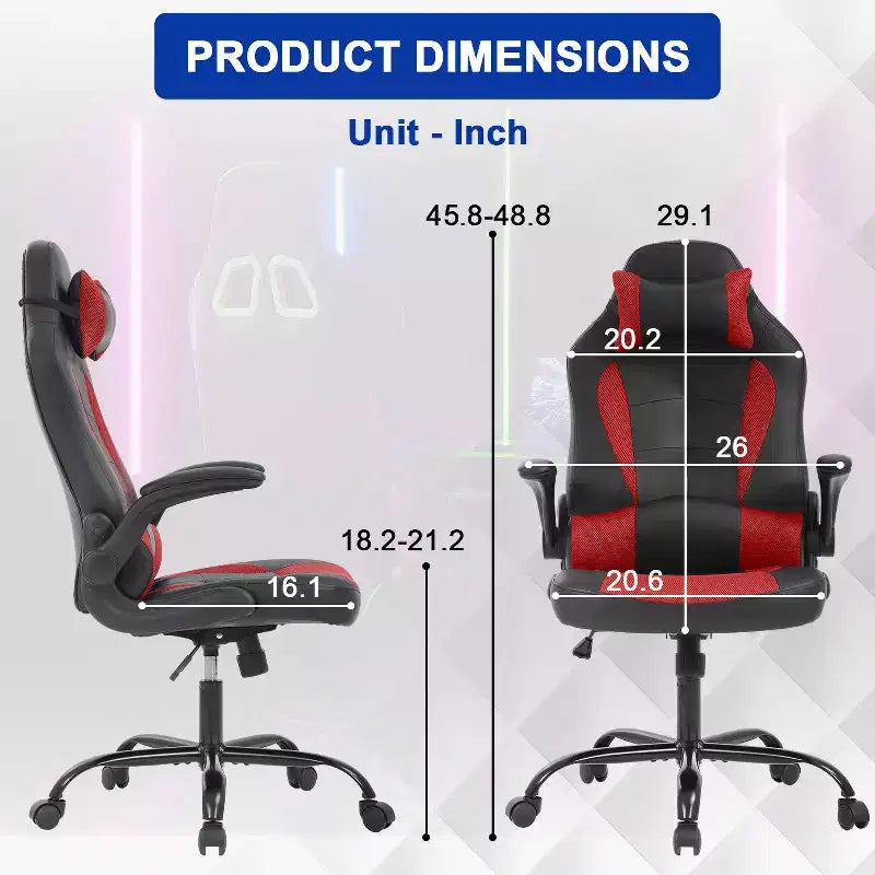 Silla de oficina para juegos BestMassage, silla de escritorio para ordenador con soporte lumbar y reposacabezas ajustable, y silla de jugador de piel sintética para adultos