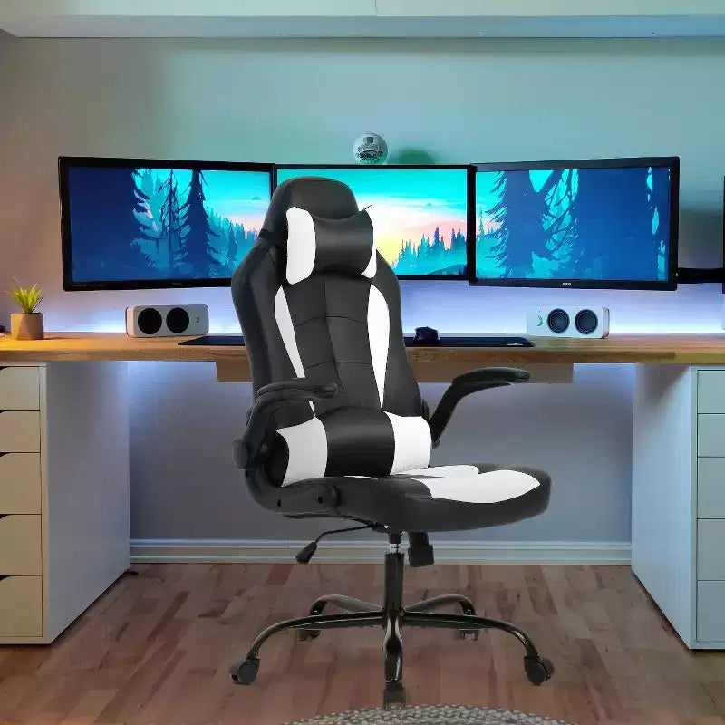 Silla de oficina para juegos BestMassage, silla de escritorio para ordenador con soporte lumbar y reposacabezas ajustable, y silla de jugador de piel sintética para adultos