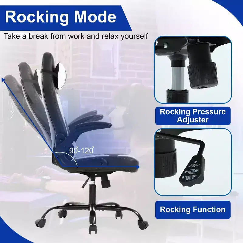 Silla de oficina para juegos BestMassage, silla de escritorio para ordenador con soporte lumbar y reposacabezas ajustable, y silla de jugador de piel sintética para adultos