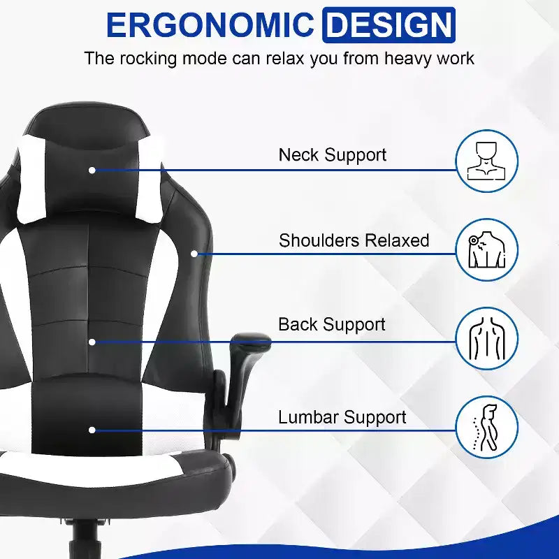 Silla de oficina para juegos BestMassage, silla de escritorio para ordenador con soporte lumbar y reposacabezas ajustable, y silla de jugador de piel sintética para adultos