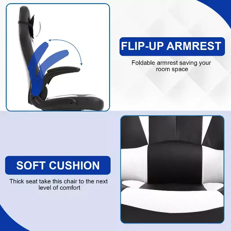 Silla de oficina para juegos BestMassage, silla de escritorio para ordenador con soporte lumbar y reposacabezas ajustable, y silla de jugador de piel sintética para adultos