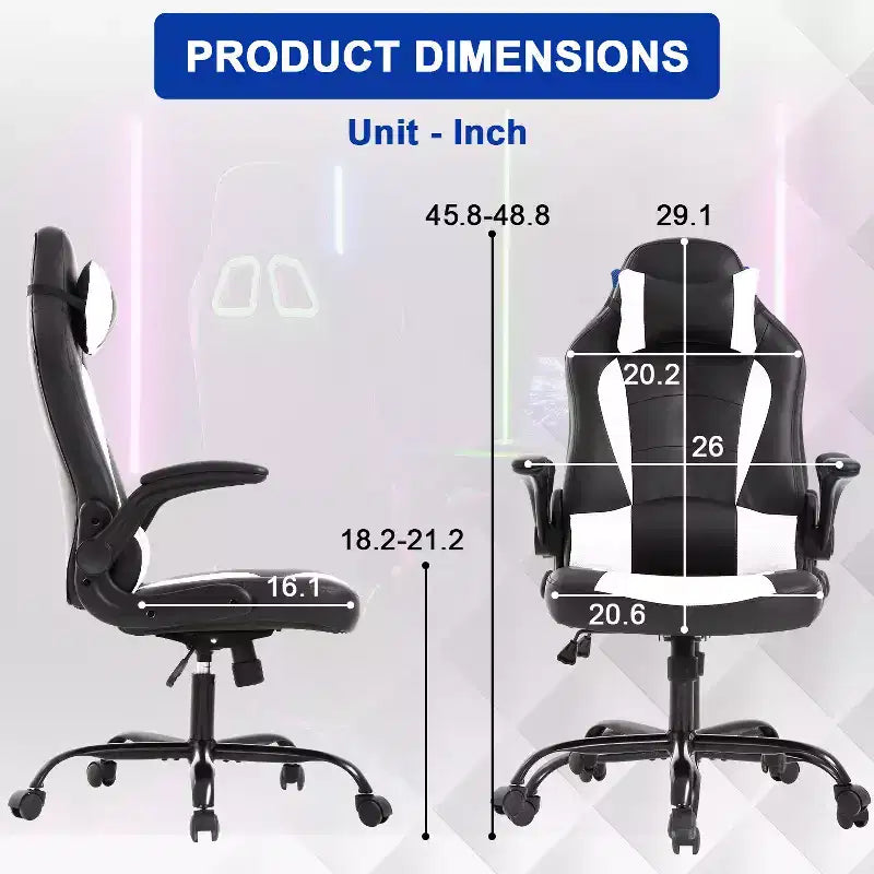 Silla de oficina para juegos BestMassage, silla de escritorio para ordenador con soporte lumbar y reposacabezas ajustable, y silla de jugador de piel sintética para adultos