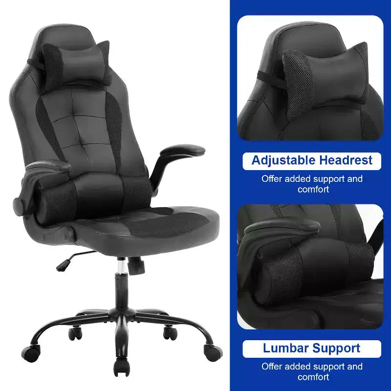 Silla de oficina para juegos BestMassage, silla de escritorio para ordenador con soporte lumbar y reposacabezas ajustable, y silla de jugador de piel sintética para adultos
