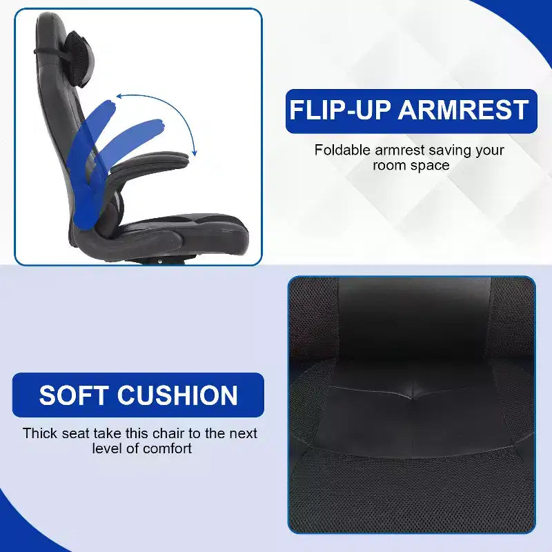 Silla de oficina para juegos BestMassage, silla de escritorio para ordenador con soporte lumbar y reposacabezas ajustable, y silla de jugador de piel sintética para adultos