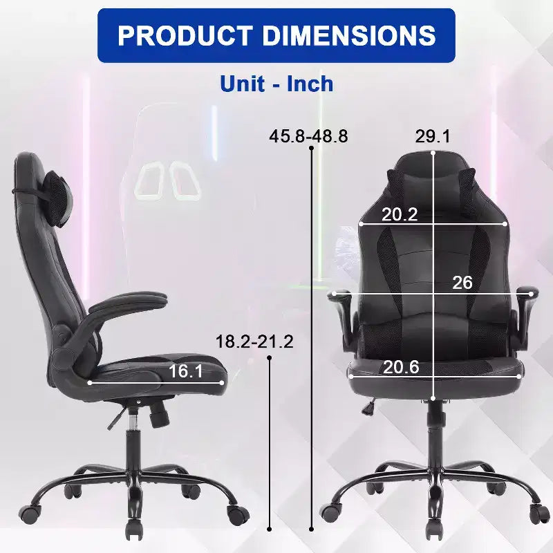Silla de oficina para juegos BestMassage, silla de escritorio para ordenador con soporte lumbar y reposacabezas ajustable, y silla de jugador de piel sintética para adultos