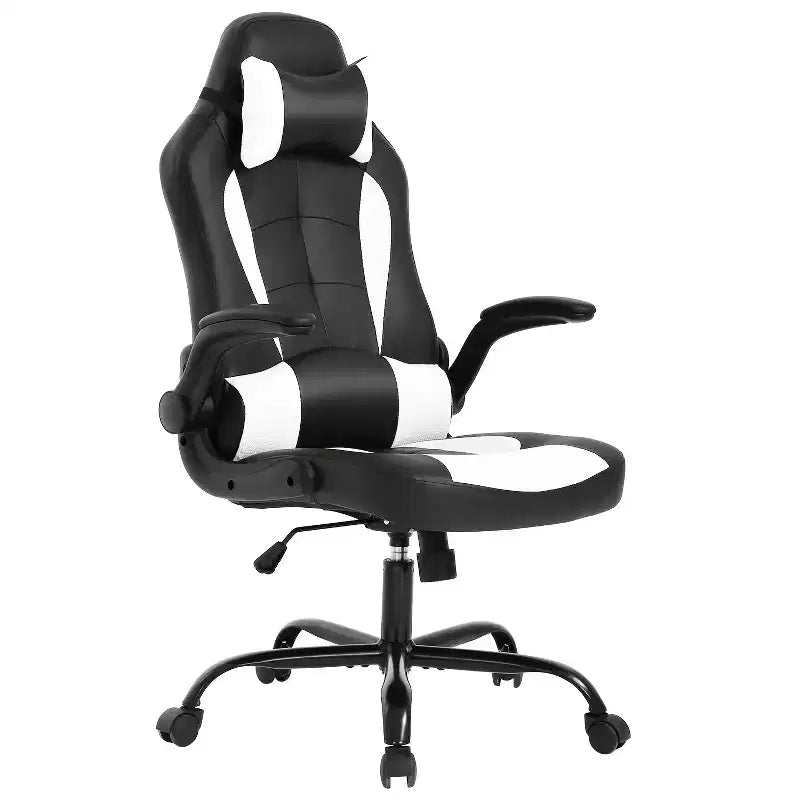 Silla de oficina para juegos BestMassage, silla de escritorio para ordenador con soporte lumbar y reposacabezas ajustable, y silla de jugador de piel sintética para adultos