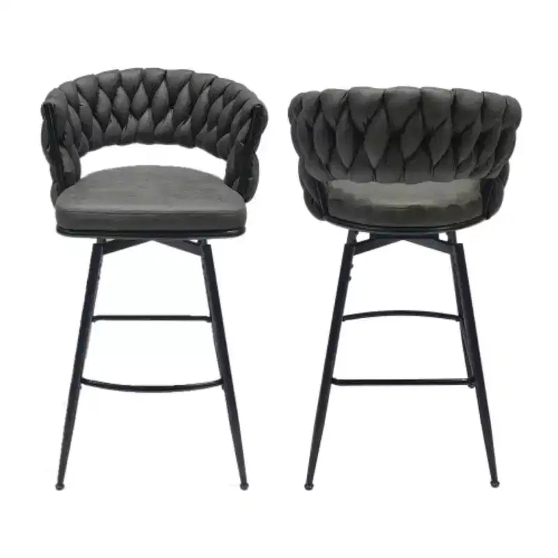 Respaldo y reposapiés incluidos, juego de 2 taburetes de bar giratorios tejidos de lino, sillas de cocina no ajustables