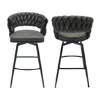 Respaldo y reposapiés incluidos, juego de 2 taburetes de bar giratorios tejidos de lino, sillas de cocina no ajustables