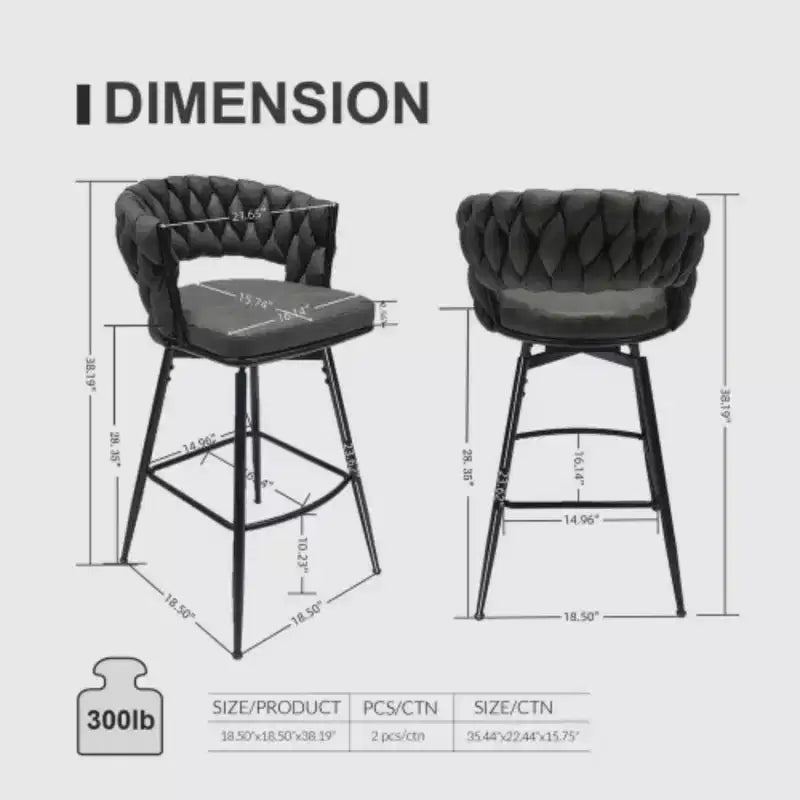Respaldo y reposapiés incluidos, juego de 2 taburetes de bar giratorios tejidos de lino, sillas de cocina no ajustables