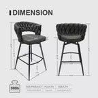 Respaldo y reposapiés incluidos, juego de 2 taburetes de bar giratorios tejidos de lino, sillas de cocina no ajustables