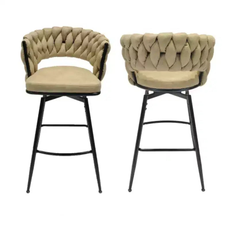 Respaldo y reposapiés incluidos, juego de 2 taburetes de bar giratorios tejidos de lino, sillas de cocina no ajustables